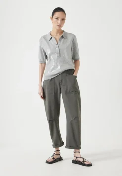 hush Trousers|Cordi Barrel Leg Cotton Trousers Dark Khaki Green