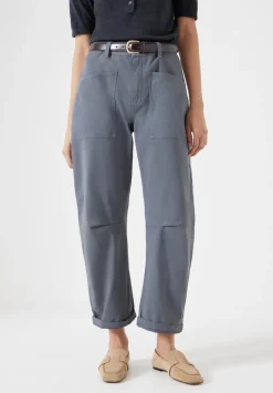 hush Trousers|Cordi Barrel Leg Cotton Trousers Steel Blue