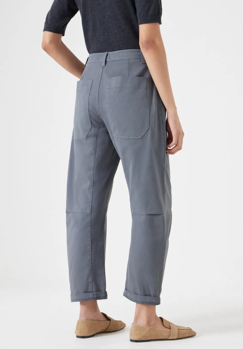 hush Trousers|Cordi Barrel Leg Cotton Trousers Steel Blue
