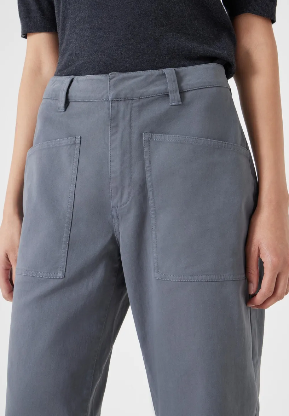 hush Trousers|Cordi Barrel Leg Cotton Trousers Steel Blue