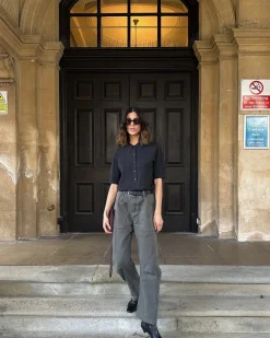 hush Trousers|Cordi Barrel Leg Cotton Trousers Steel Blue