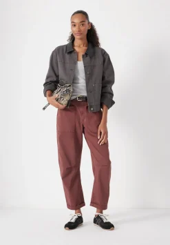 hush Trousers|Cordi Barrel Leg Cotton Trousers Burgundy Brown