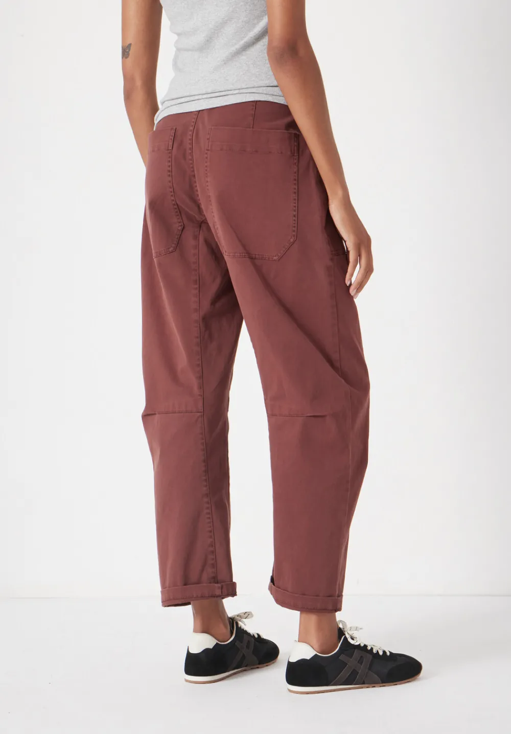 hush Trousers|Cordi Barrel Leg Cotton Trousers Burgundy Brown
