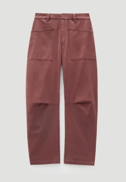hush Trousers|Cordi Barrel Leg Cotton Trousers Burgundy Brown