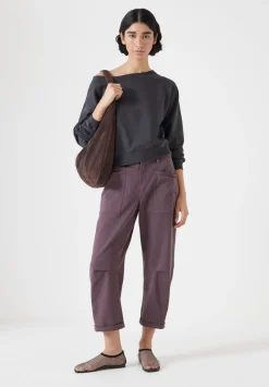 hush Trousers|Cordi Barrel Leg Cotton Trousers Raisin Brown