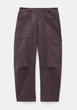 hush Trousers|Cordi Barrel Leg Cotton Trousers Raisin Brown