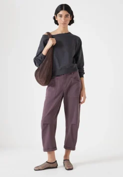 hush Trousers|Cordi Barrel Leg Cotton Trousers Raisin Brown