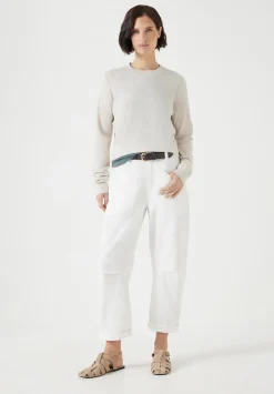 hush Trousers|Cordi Barrel Leg Cotton Trousers Ecru