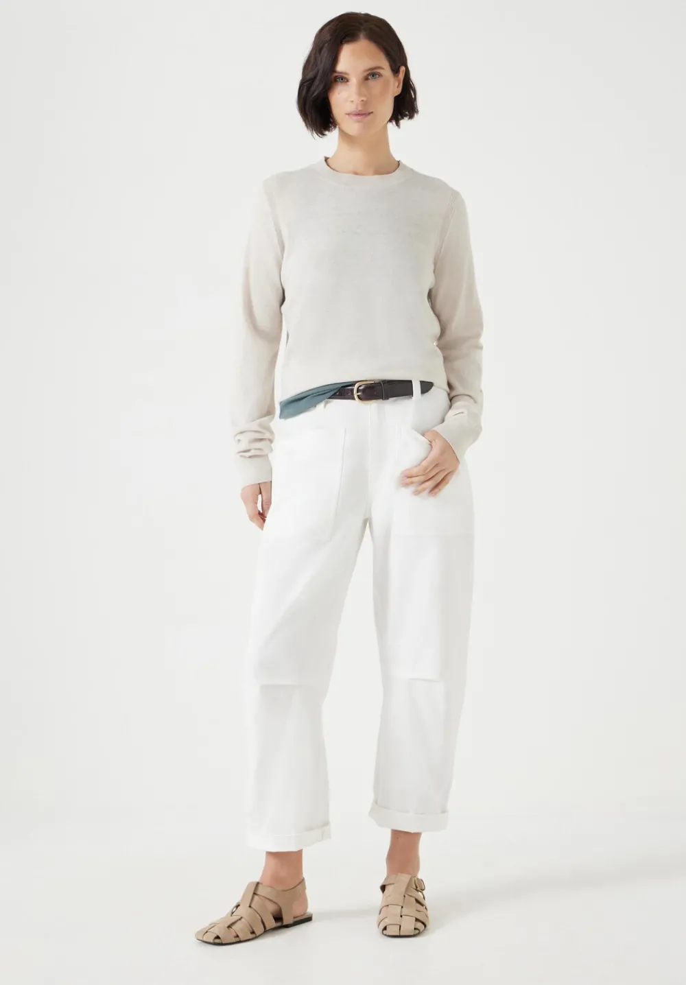 hush Trousers|Cordi Barrel Leg Cotton Trousers Ecru