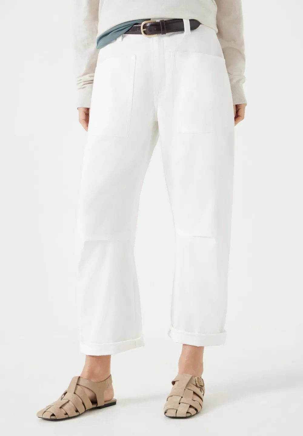 hush Trousers|Cordi Barrel Leg Cotton Trousers Ecru