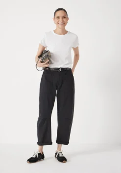 hush Trousers|Cordi Barrel Leg Cotton Trousers Dark Charcoal Grey