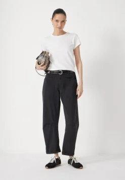 hush Trousers|Cordi Barrel Leg Cotton Trousers Dark Charcoal Grey