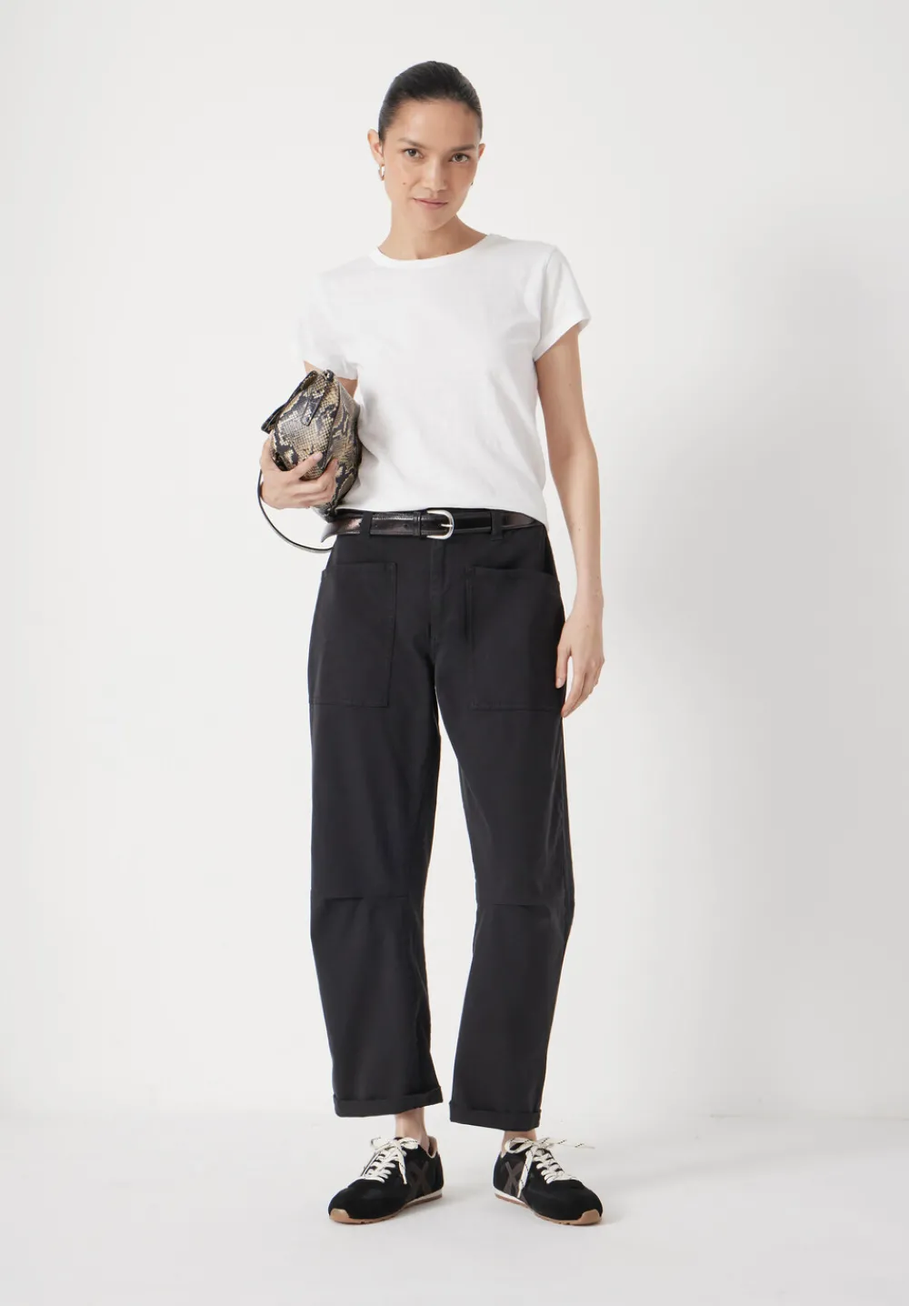 hush Trousers|Cordi Barrel Leg Cotton Trousers Dark Charcoal Grey