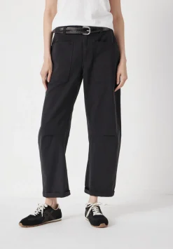 hush Trousers|Cordi Barrel Leg Cotton Trousers Dark Charcoal Grey