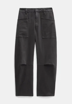 hush Trousers|Cordi Barrel Leg Cotton Trousers Dark Charcoal Grey