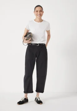 hush Trousers|Cordi Barrel Leg Cotton Trousers Dark Charcoal Grey