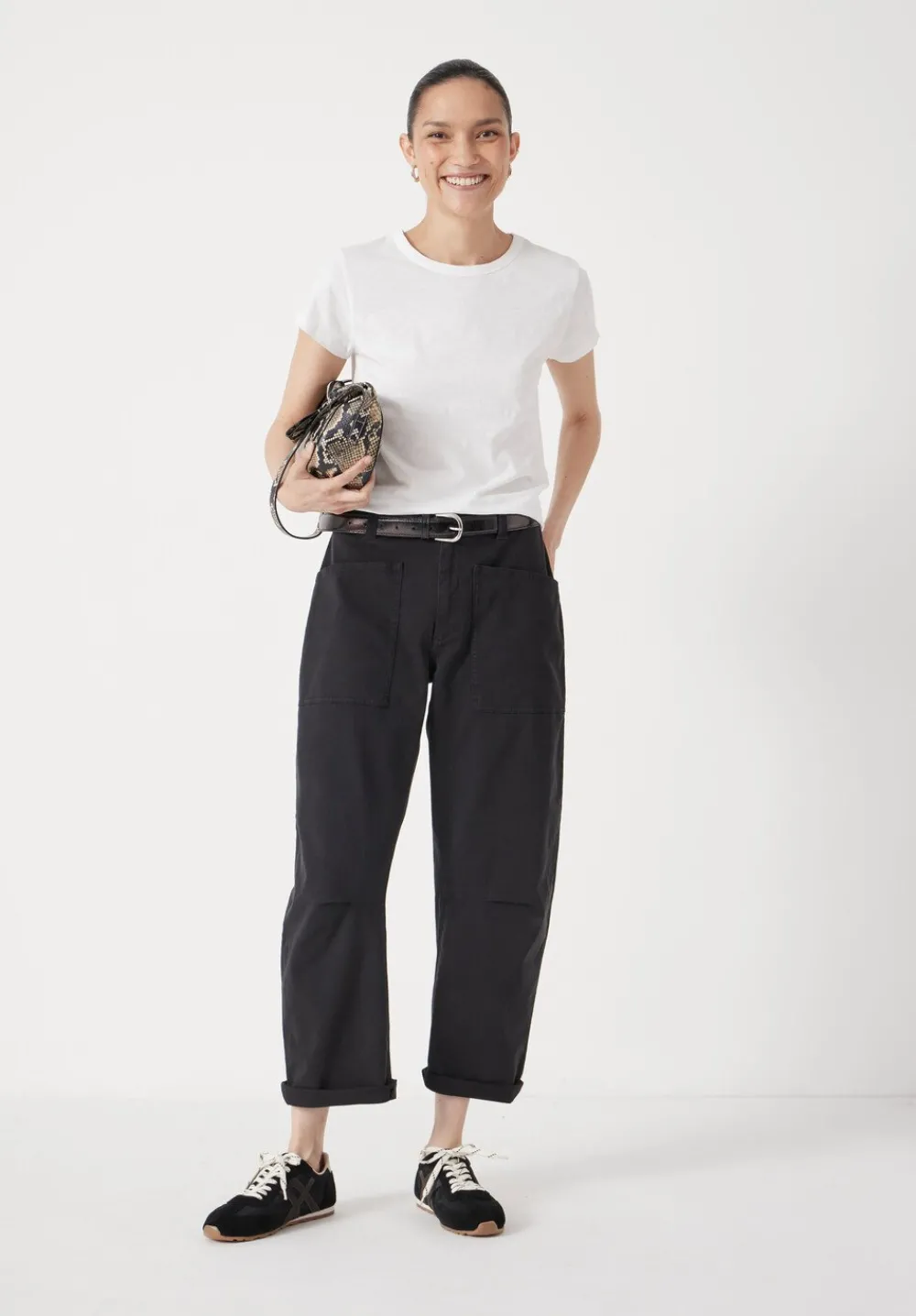 hush Trousers|Cordi Barrel Leg Cotton Trousers Dark Charcoal Grey