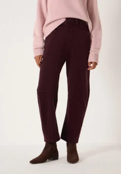 hush Trousers|Corduroy Cordi Barrel Leg Trousers Burgundy Purple