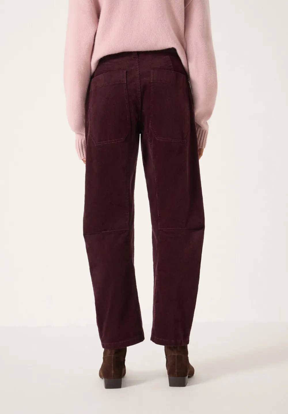 hush Trousers|Corduroy Cordi Barrel Leg Trousers Burgundy Purple