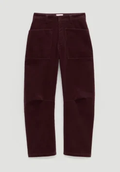 hush Trousers|Corduroy Cordi Barrel Leg Trousers Burgundy Purple