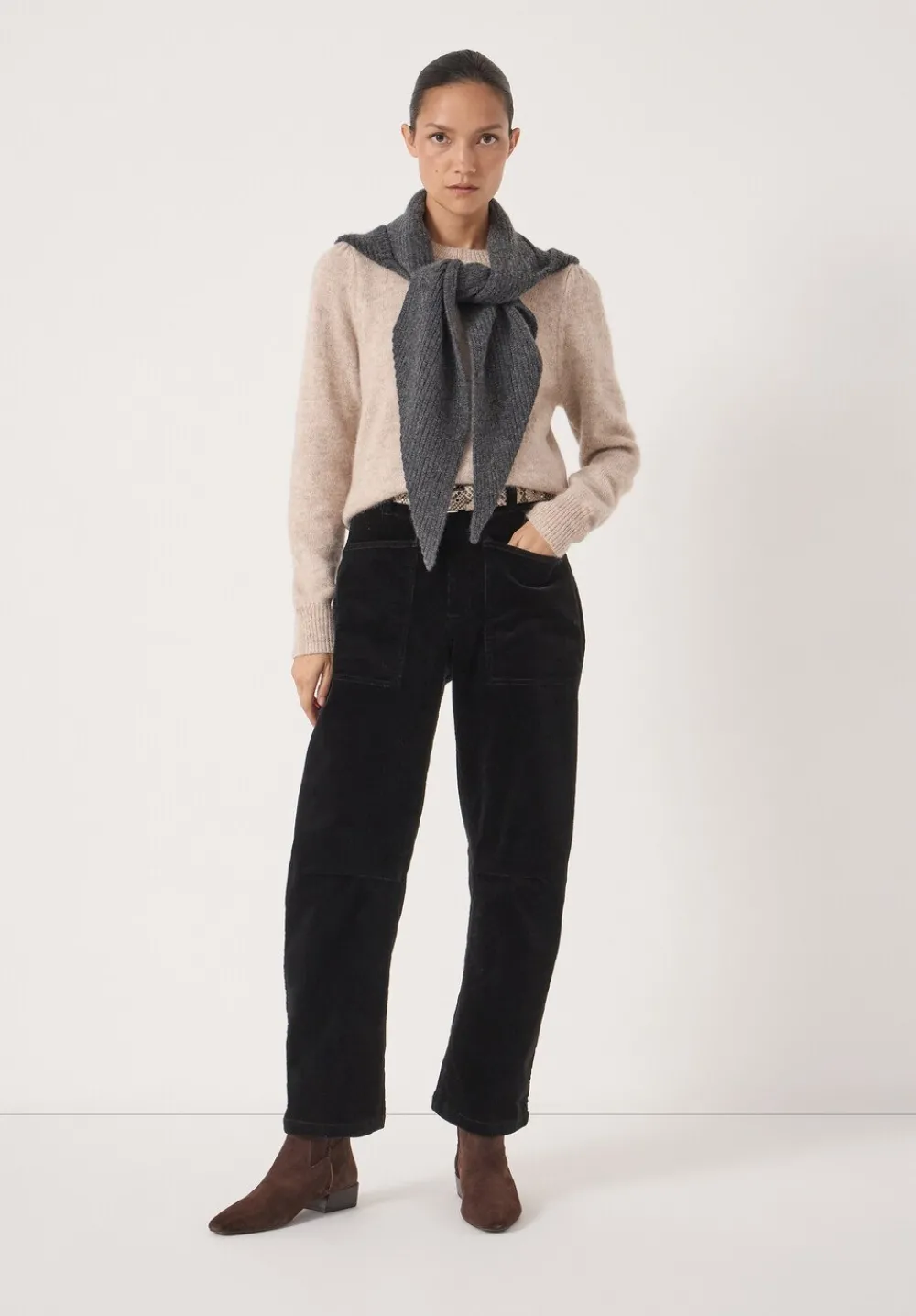 hush Trousers|Corduroy Cordi Barrel Leg Trousers Black
