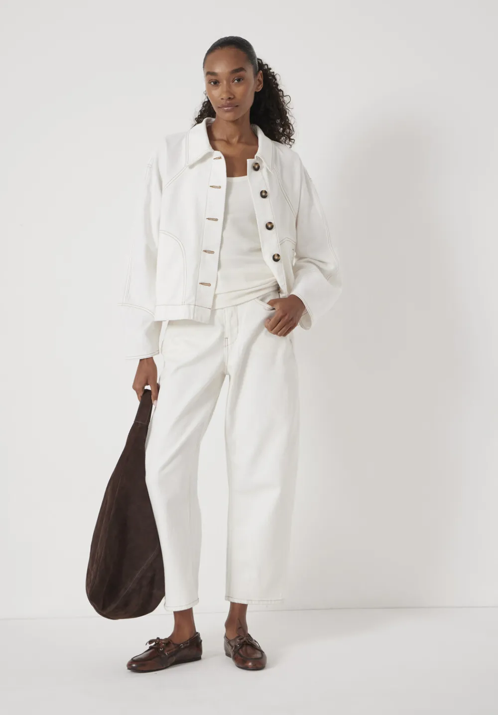 hush Jackets & Coats|Cotton Barrel Sleeve Swing Jacket White