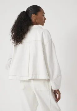 hush Jackets & Coats|Cotton Barrel Sleeve Swing Jacket White