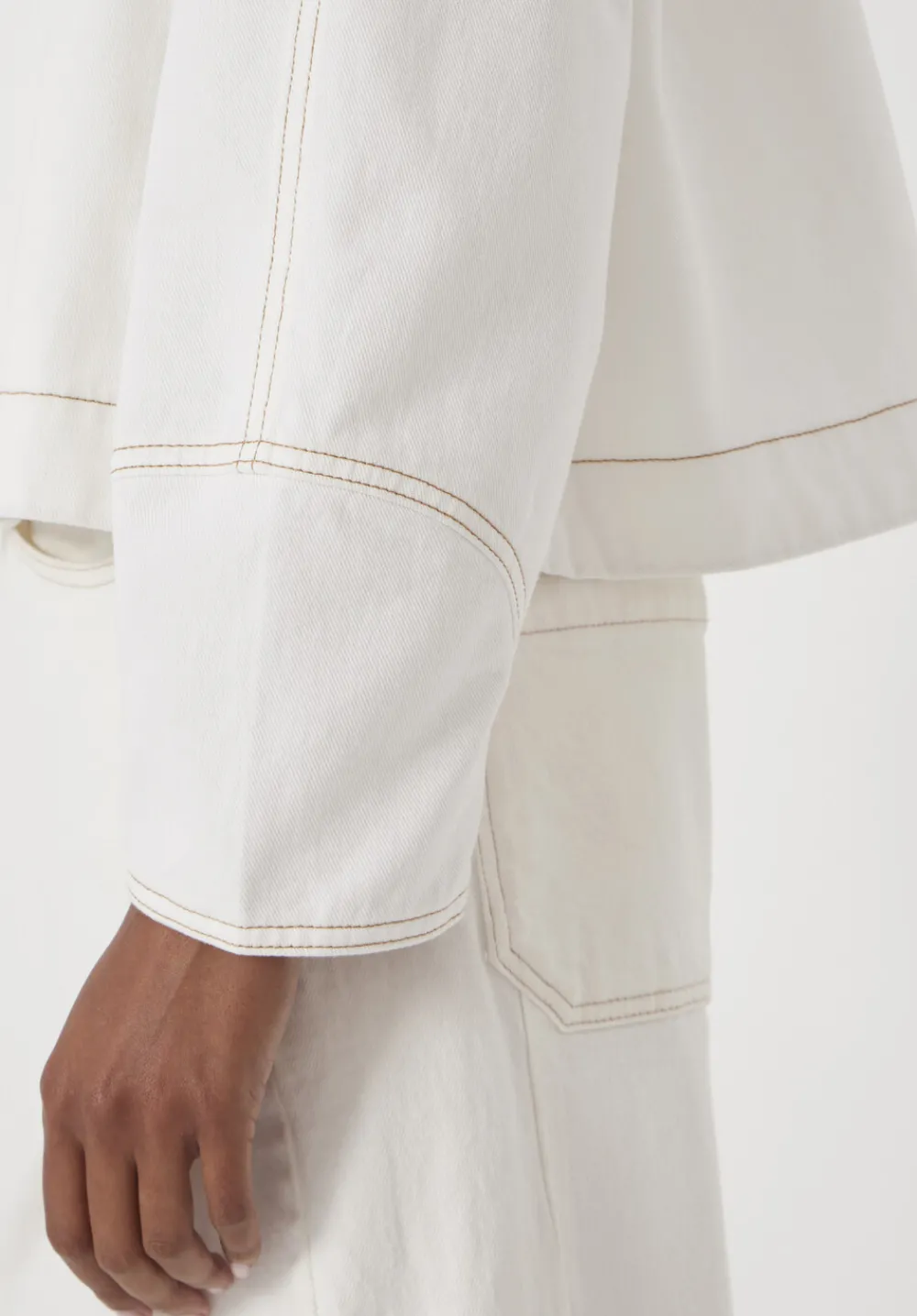 hush Jackets & Coats|Cotton Barrel Sleeve Swing Jacket White