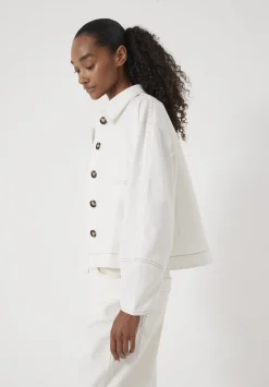 hush Jackets & Coats|Cotton Barrel Sleeve Swing Jacket White