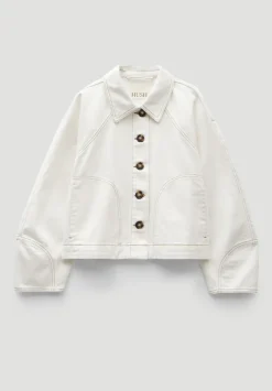 hush Jackets & Coats|Cotton Barrel Sleeve Swing Jacket White