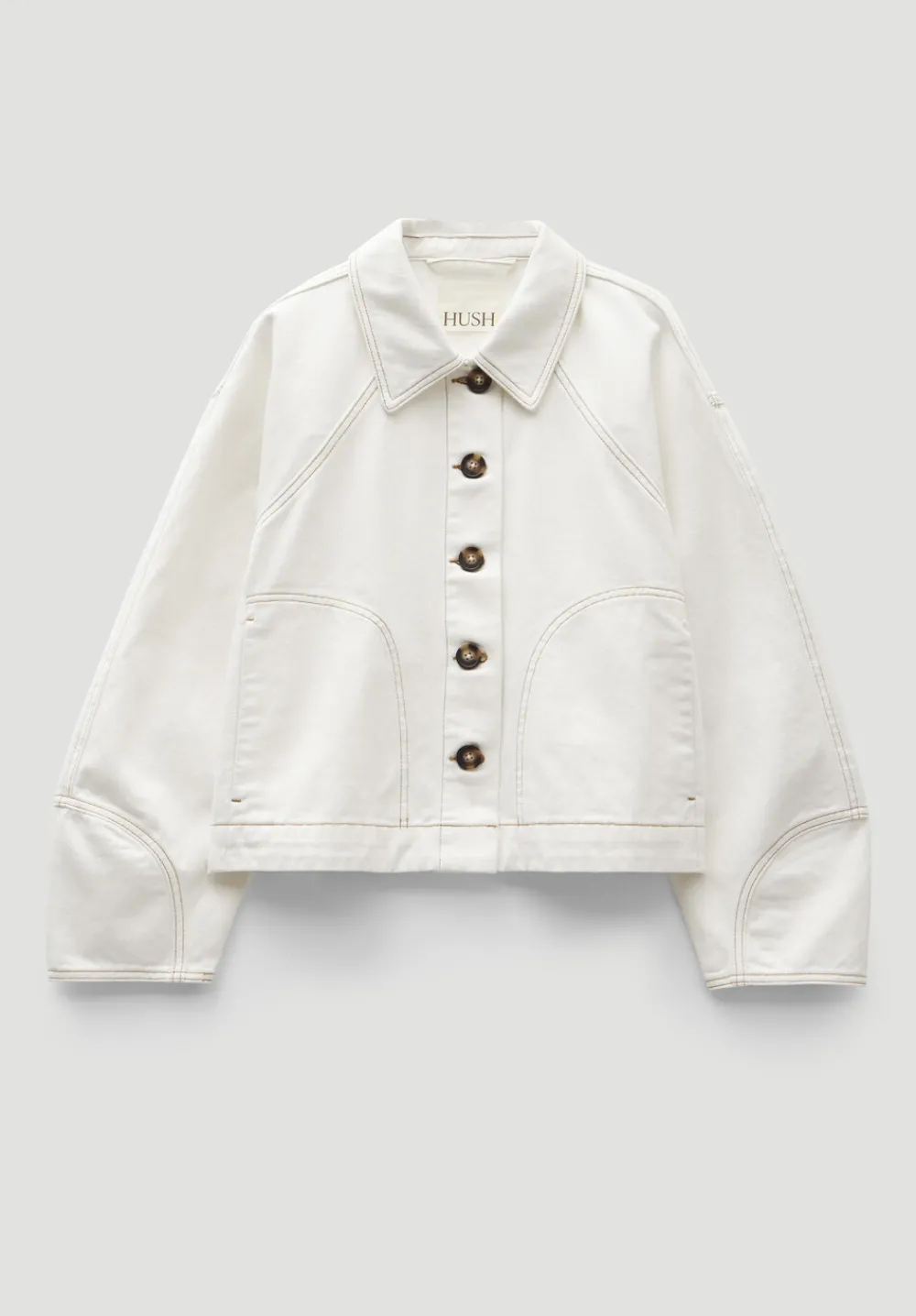 hush Jackets & Coats|Cotton Barrel Sleeve Swing Jacket White