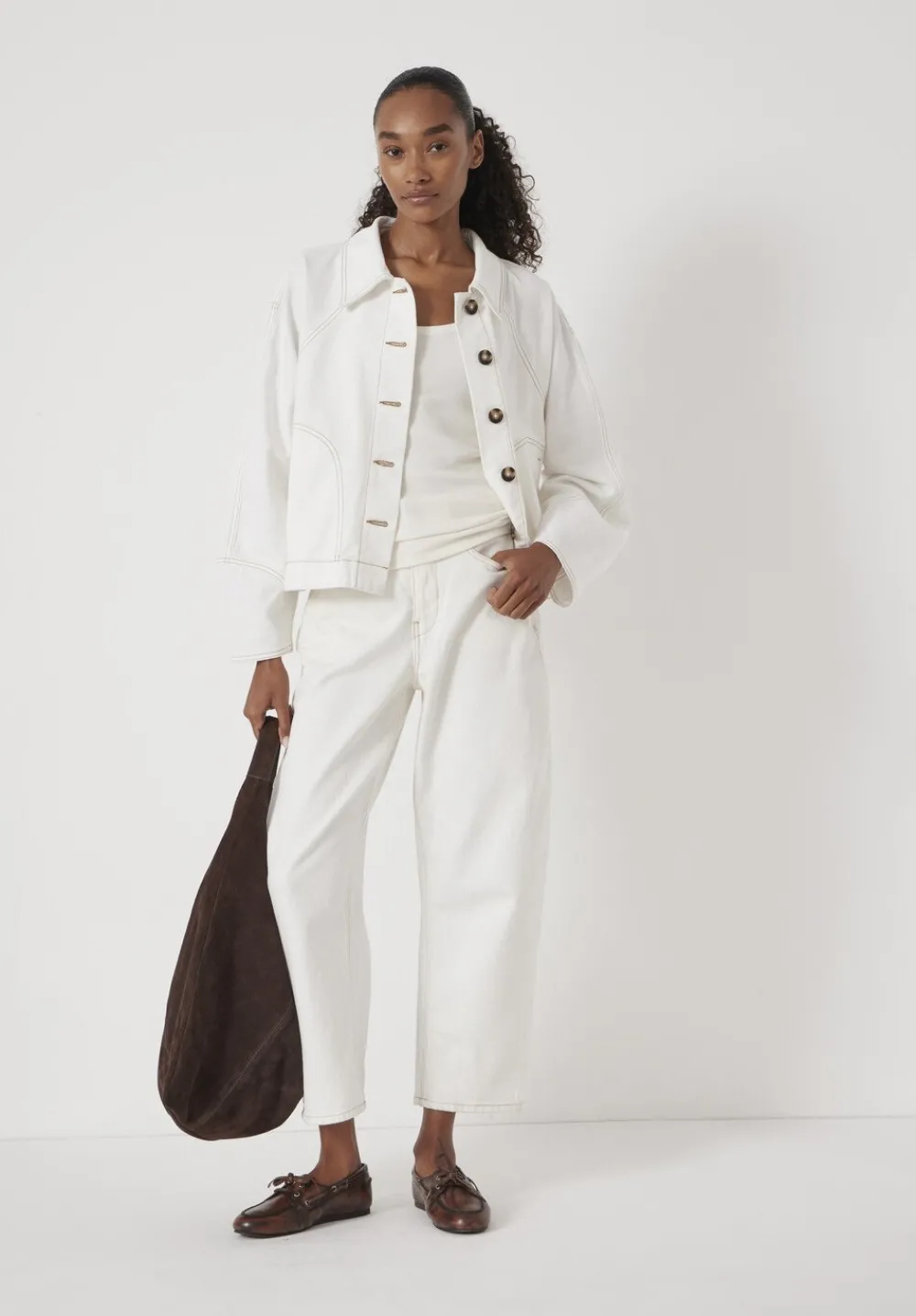 hush Jackets & Coats|Cotton Barrel Sleeve Swing Jacket White