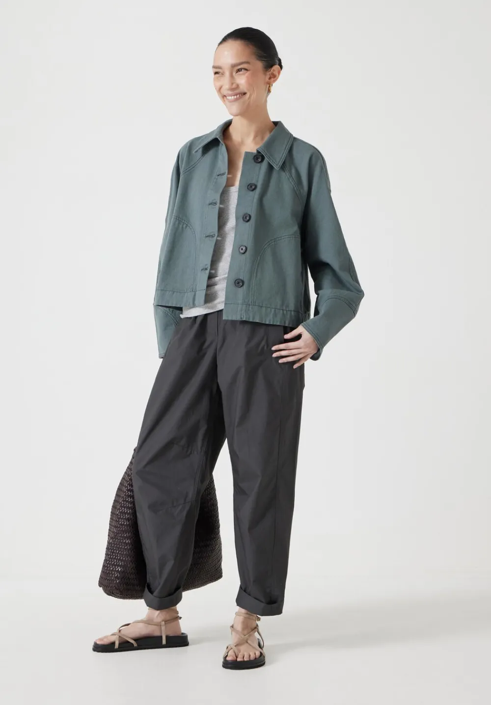 hush Jackets & Coats|Cotton Barrel Sleeve Swing Jacket Sage Green