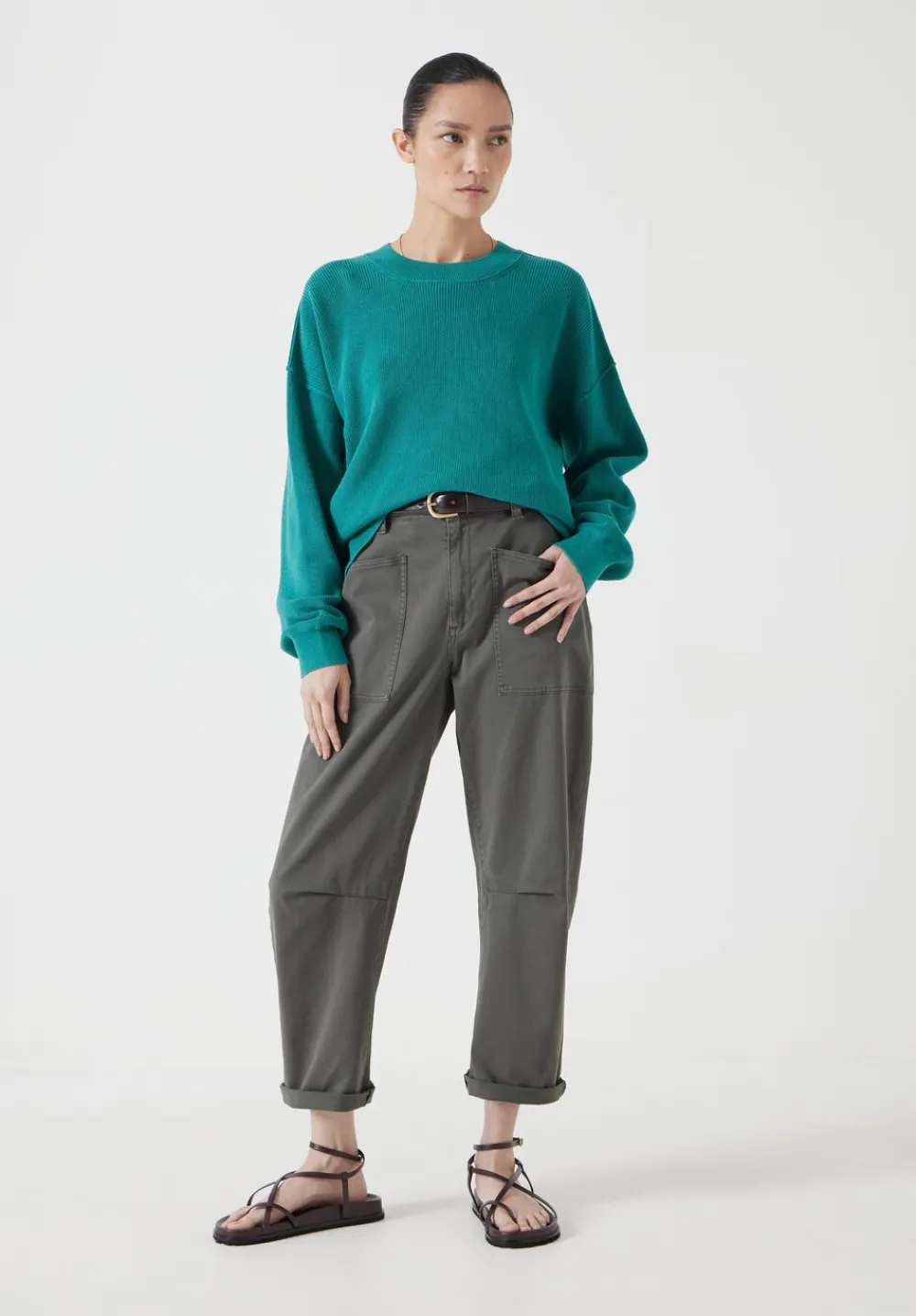 hush Jumpers & Cardigans|Cotton Boxy Rib Jumper Lagoon Green