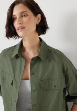 hush Shirts & Blouses|Cotton Oversized Cropped Shacket Khaki Green
