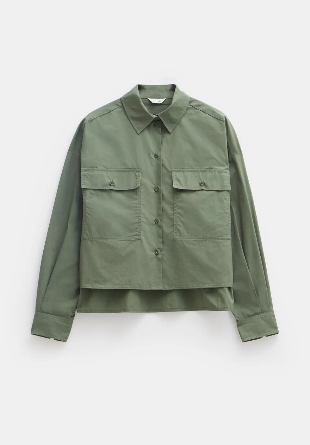 hush Shirts & Blouses|Cotton Oversized Cropped Shacket Khaki Green