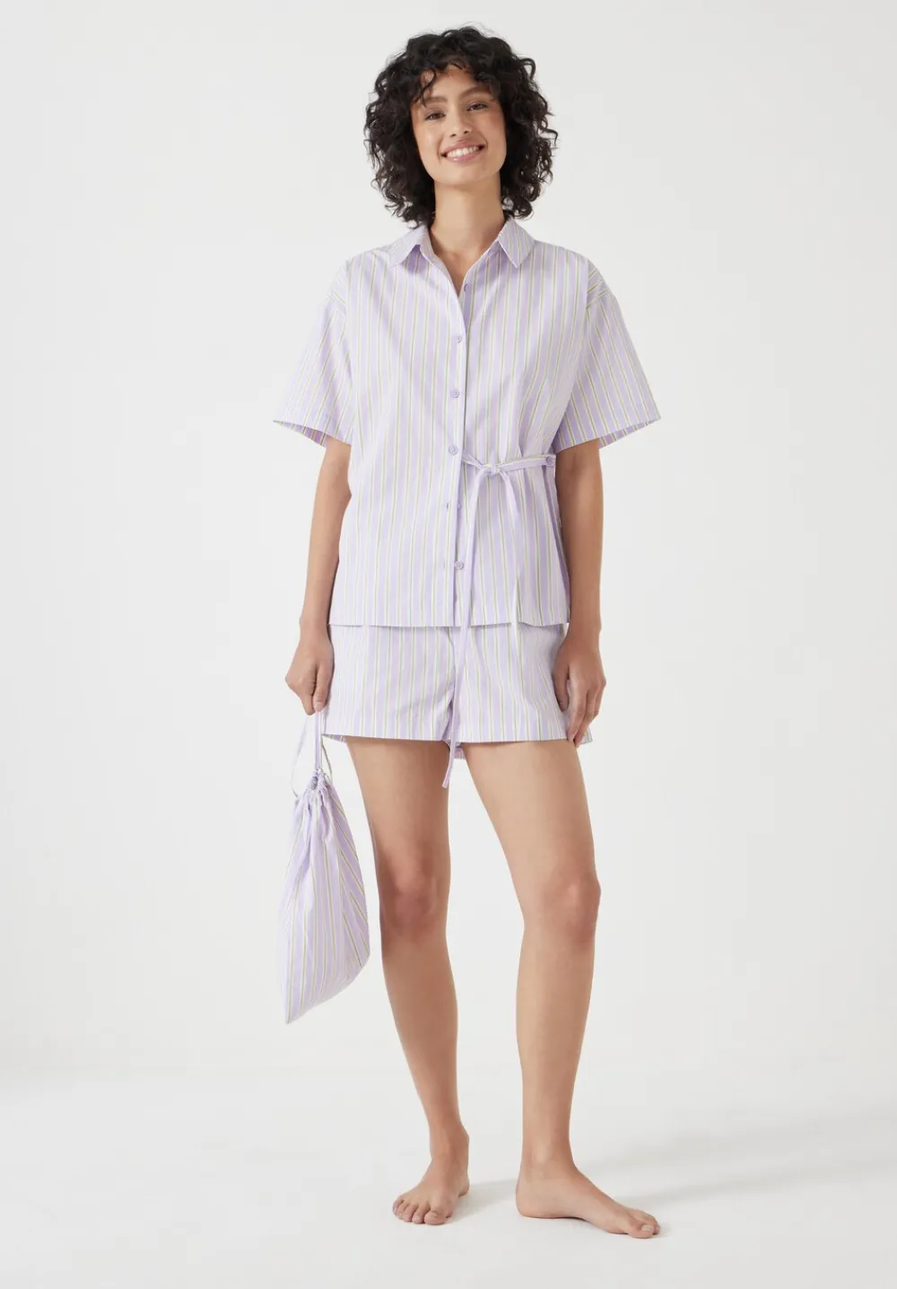 hush Pyjamas & Nightwear|Cotton Poplin Stripe Short Pyjamas Set Lilac Stripe