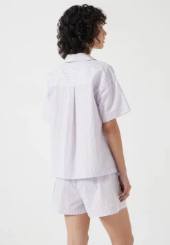 hush Pyjamas & Nightwear|Cotton Poplin Stripe Short Pyjamas Set Lilac Stripe