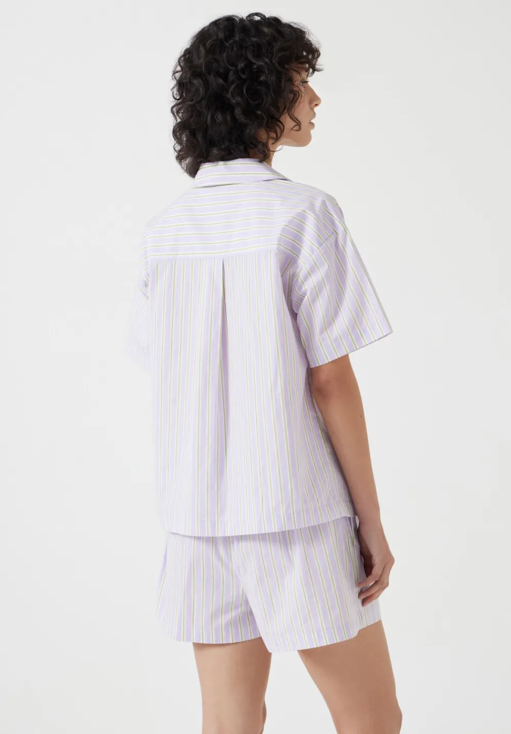 hush Pyjamas & Nightwear|Cotton Poplin Stripe Short Pyjamas Set Lilac Stripe
