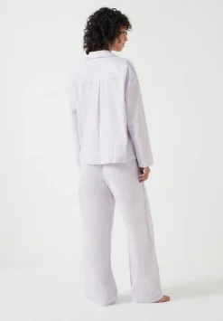 hush Pyjamas & Nightwear|Cotton Poplin Stripe Trouser Pyjamas Set Lilac Stripe