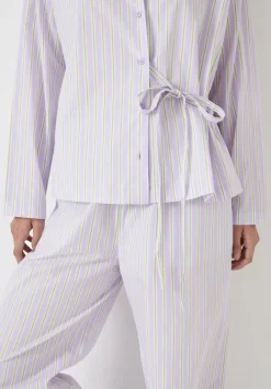 hush Pyjamas & Nightwear|Cotton Poplin Stripe Trouser Pyjamas Set Lilac Stripe