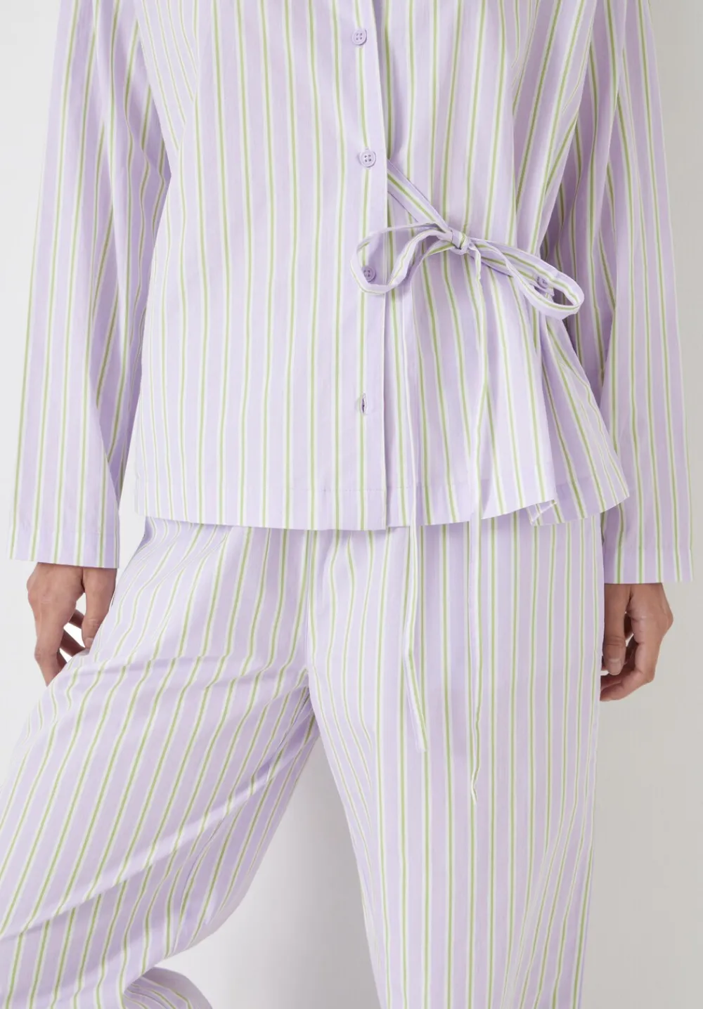 hush Pyjamas & Nightwear|Cotton Poplin Stripe Trouser Pyjamas Set Lilac Stripe