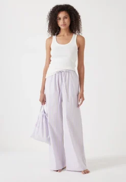 hush Pyjamas & Nightwear|Cotton Poplin Stripe Vest Pyjamas Set Lilac Stripe