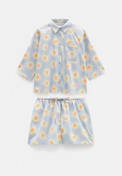 hush Pyjamas & Nightwear|Cotton Sateen Short Pyjamas Set Blue Sun Print