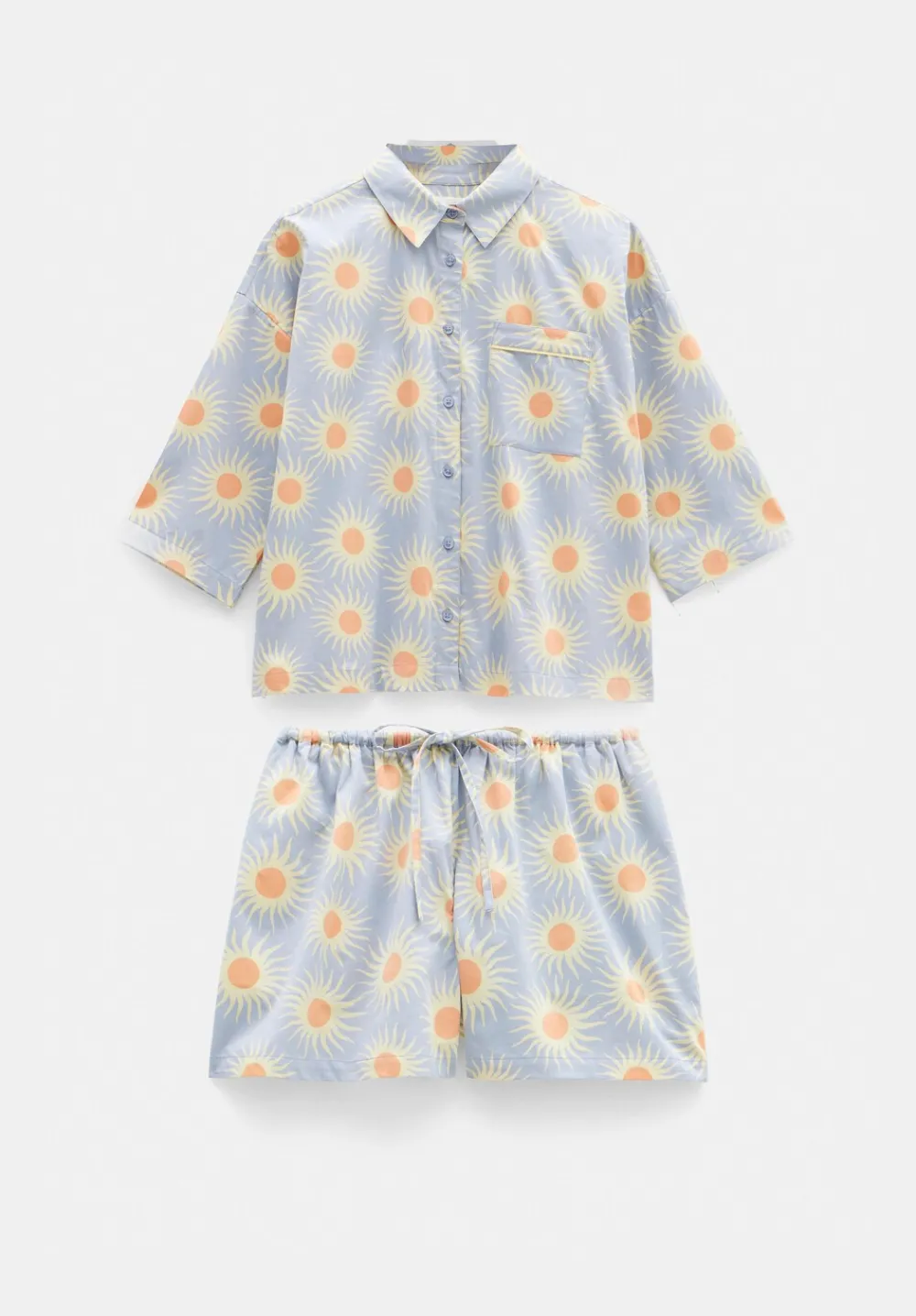 hush Pyjamas & Nightwear|Cotton Sateen Short Pyjamas Set Blue Sun Print