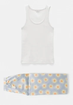 hush Pyjamas & Nightwear|Cotton Sateen Vest Pyjamas Set Sunray Blue