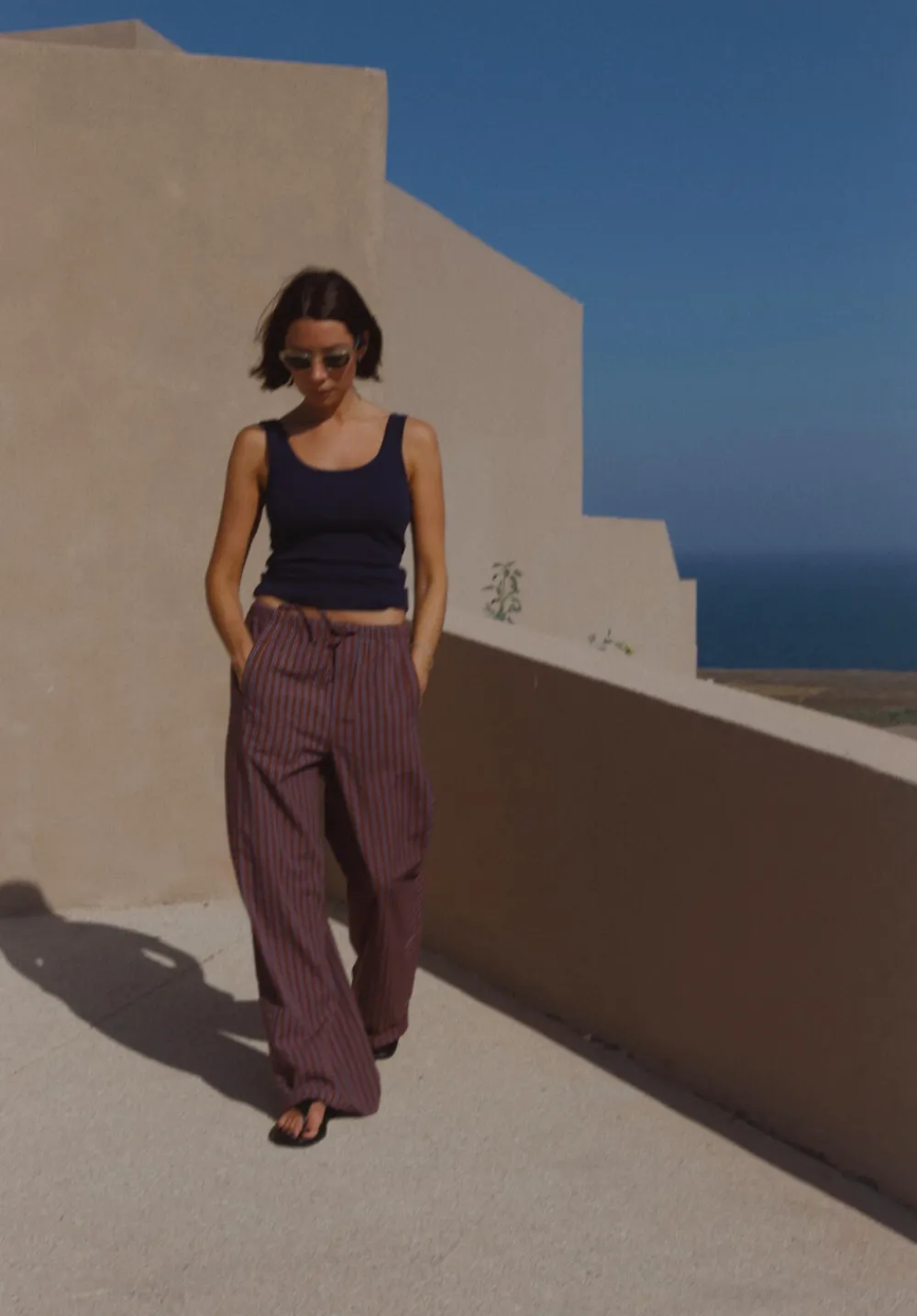 hush Trousers|Cotton Stripe Pull On Trousers Chocolate