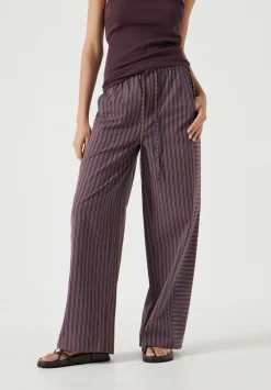 hush Trousers|Cotton Stripe Pull On Trousers Chocolate
