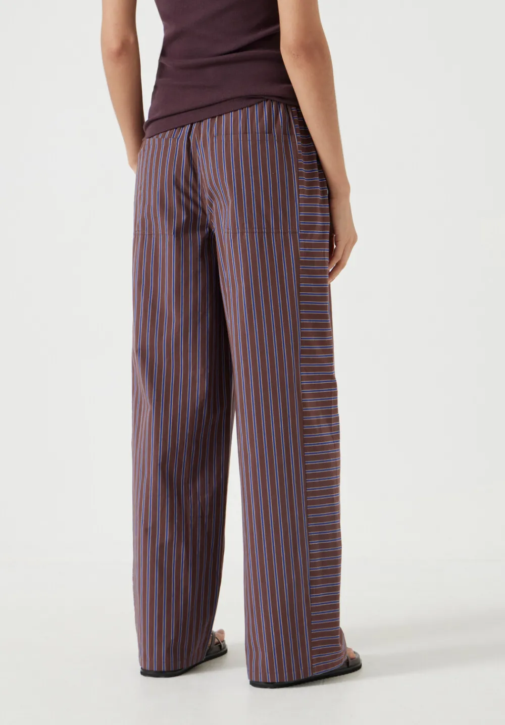 hush Trousers|Cotton Stripe Pull On Trousers Chocolate