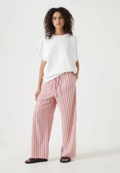 hush Trousers|Cotton Stripe Trousers Pink Stripe